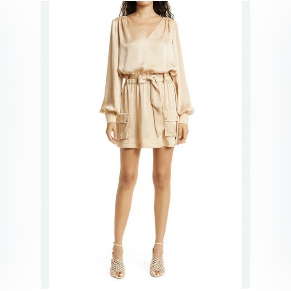EUC SZ XS RAMY BROOK Kristi Satin Belted Mini Dress Champagne color